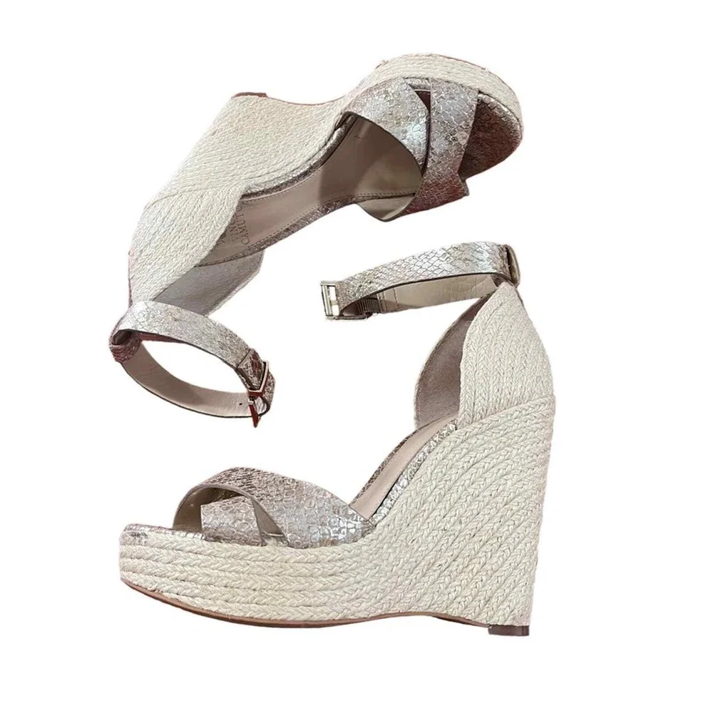 Vince Camuto Boho Espadrille Wedge Sandals Womens 8.5‎ Gold Metallic Snakeskin